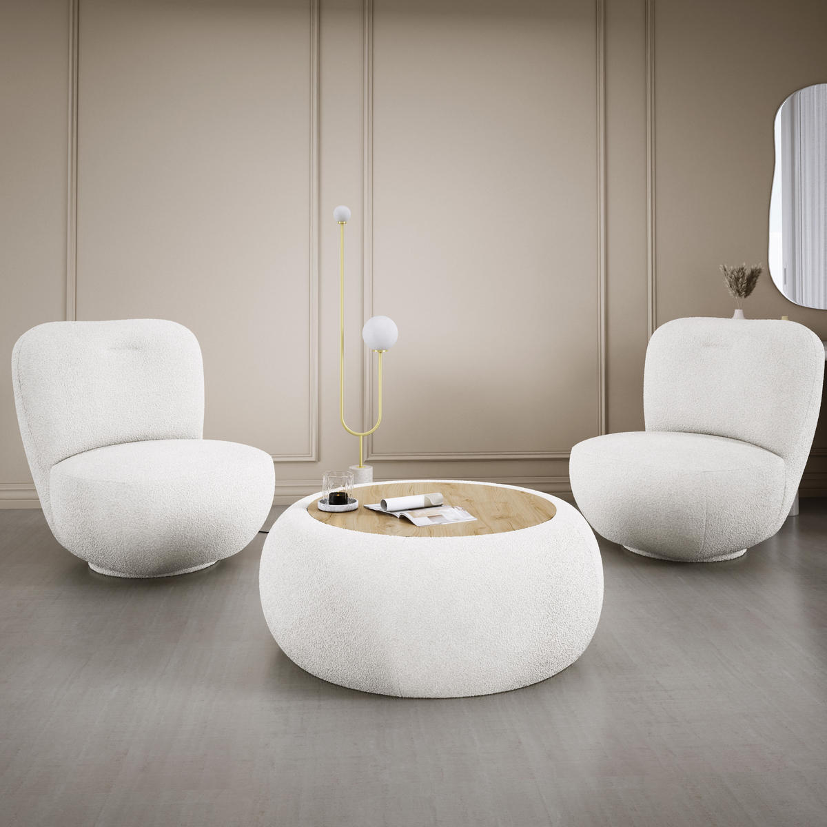 DREHSESSEL LUIS, Freistehend, Sitz drehbar 360°, 39x82x56 cm, WEISS - Weiß, Holz/Textil (82/72/66cm) - DomoHome
