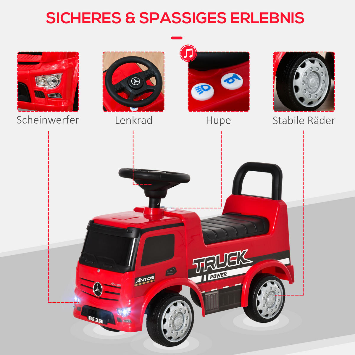 KINDER RUTSCHAUTO, Rot+Schwarz/Weiß+Schwarz, Metall+ PP-Kunststoff - Rot, Metall (62.5/28.5/45cm) - HOMCOM