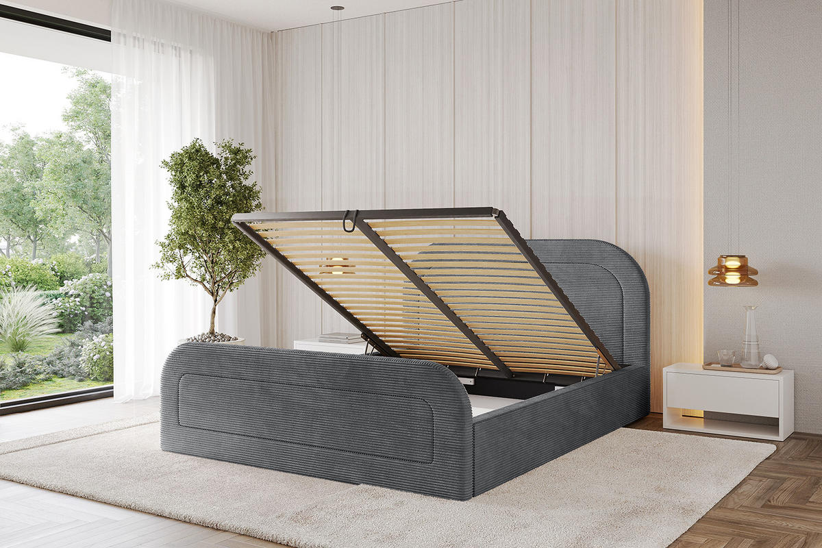 POLSTERBETT mit Bettkasten, Fußteil und Lattenrost, Boxbett mit Matratze H3/H4 - LERAY-Z 120x200 Dunkelgrau - Anthrazit, Holzwerkstoff/Textil (120/200cm) - ALTDECOR
