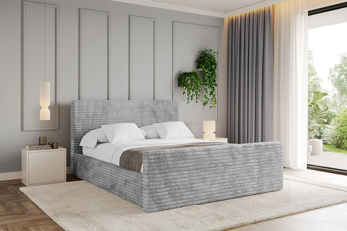 POLSTERBETT mit Bettkasten, Fußteil und Lattenrost, Boxbett mit Matratze H3/H4 - ALOVA-Z 180x200 Hellgrau - Hellgrau, Holzwerkstoff/Textil (180/200cm) - ALTDECOR