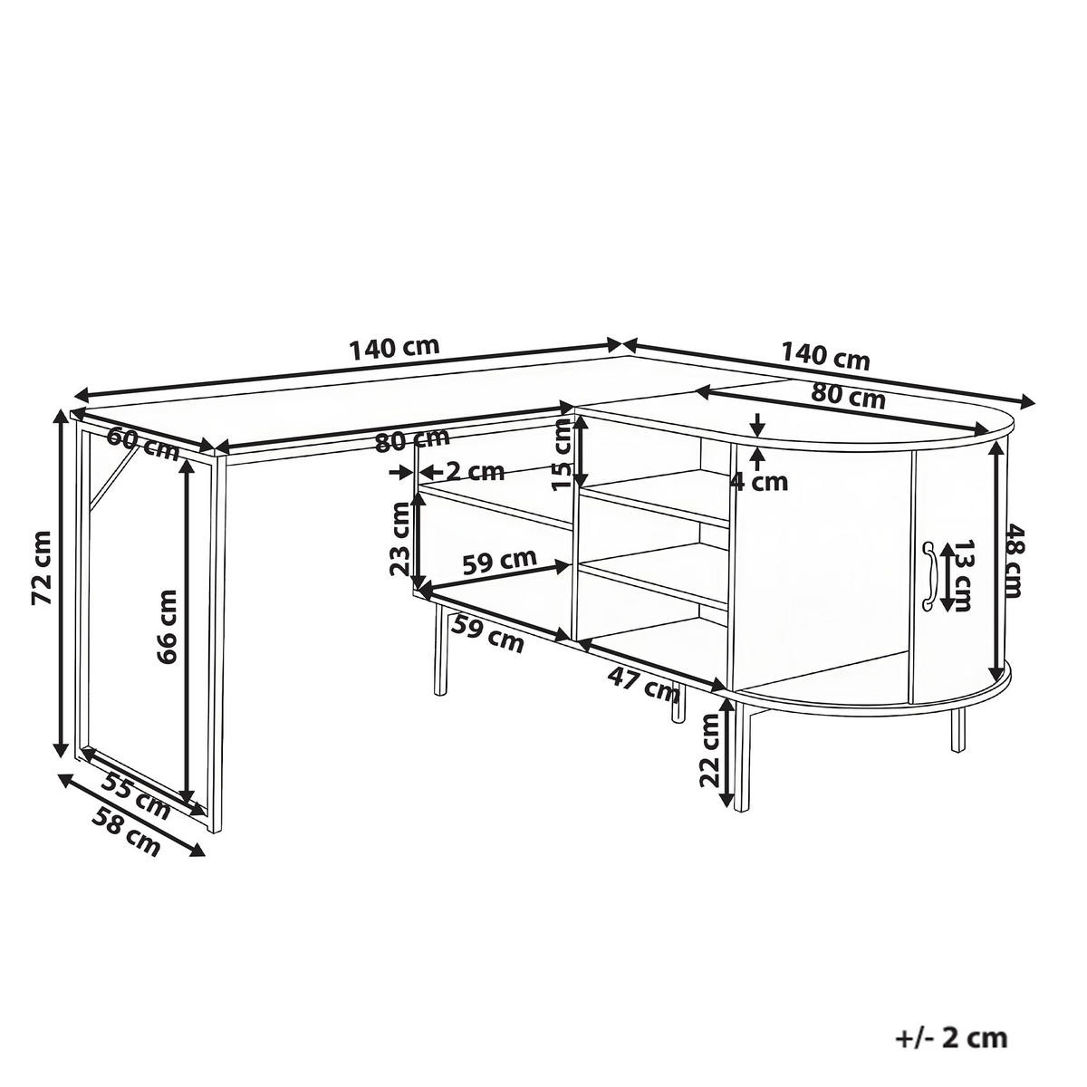 ECKSCHREIBTISCH 140/140 cm Hellbraun Solari - Hellbraun/Schwarz, Holzwerkstoff/Metall (140/140/72cm) - Beliani