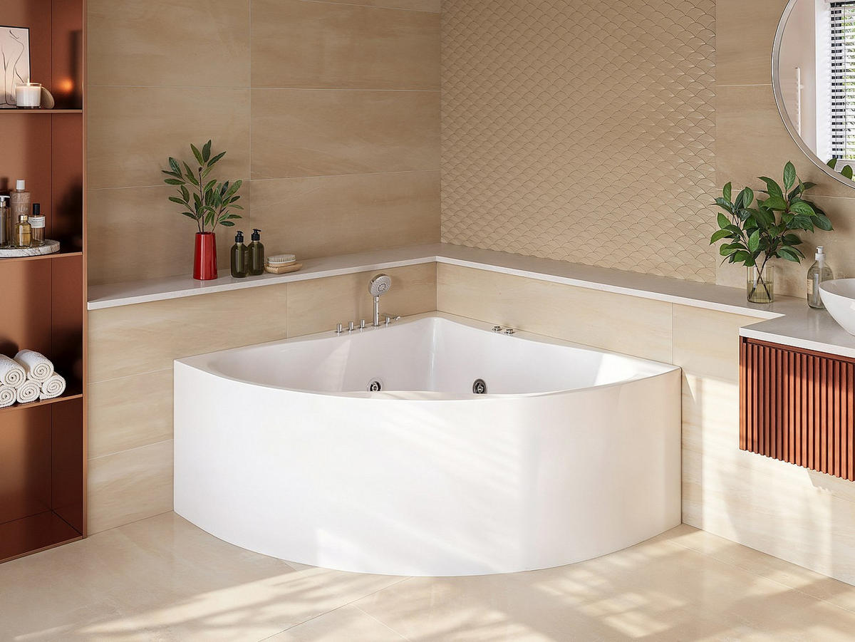 WHIRLPOOLBADEWANNE - 1 -Sitzer - Acryl - weiß - AGYNESS - Weiß, Kunststoff (135/57/135cm) - Vente-Unique