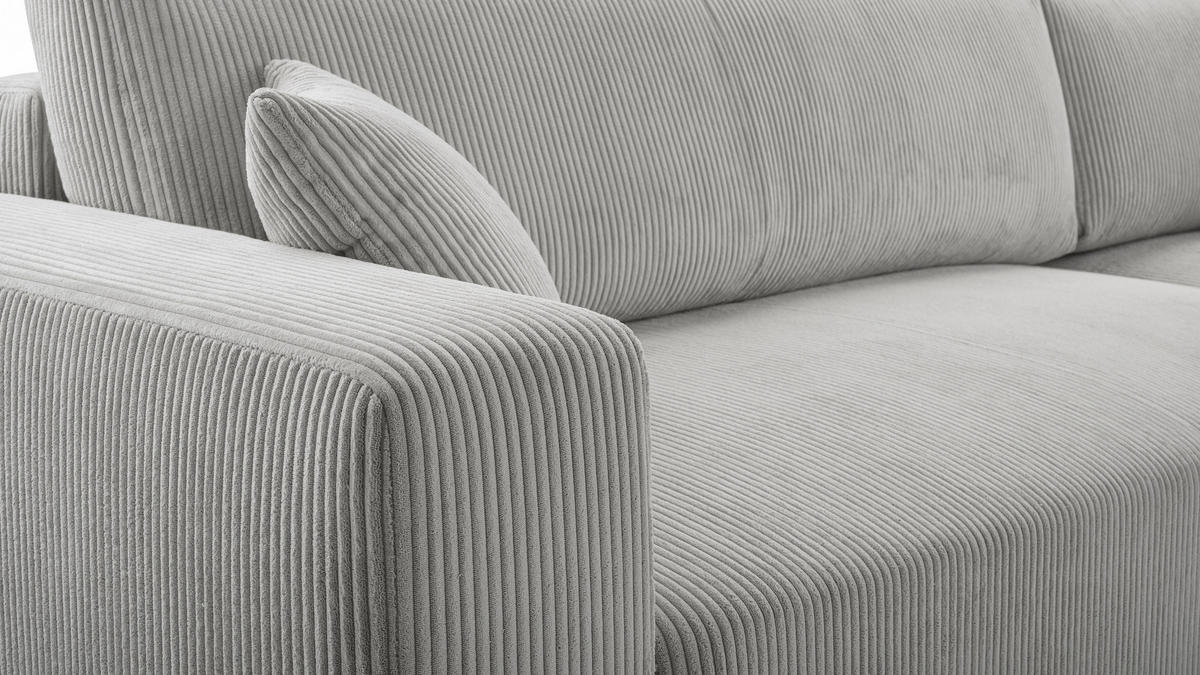 ECKSOFA PULA CORD HELLGRAU L - Rechts - Hellgrau/Schwarz, Kunststoff/Textil (279/187cm) - Luxkor24