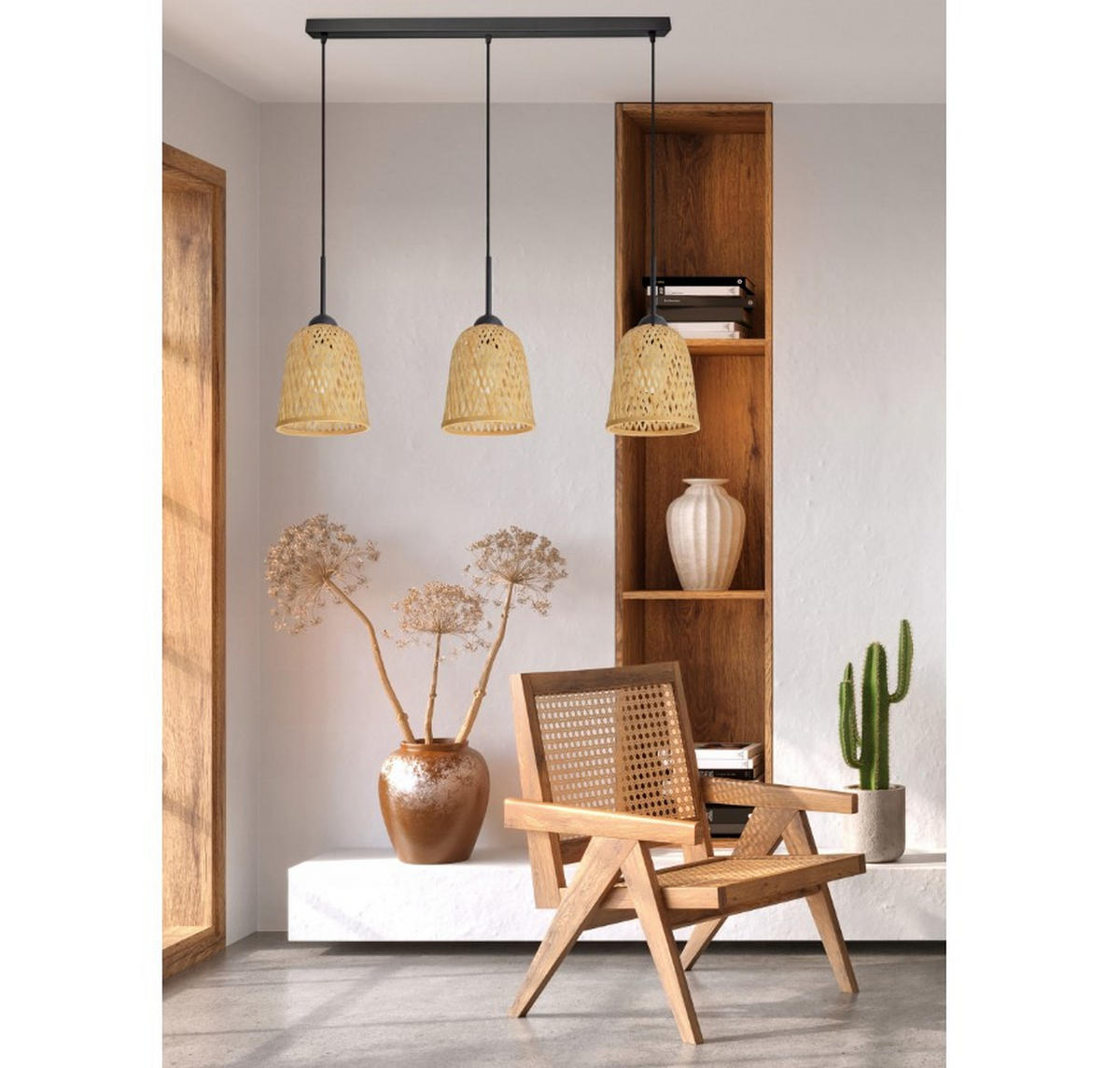 PENDELLEUCHTE BOHO - Schwarz/Weiß, Holz/Metall (17/90/100cm) - kiki design