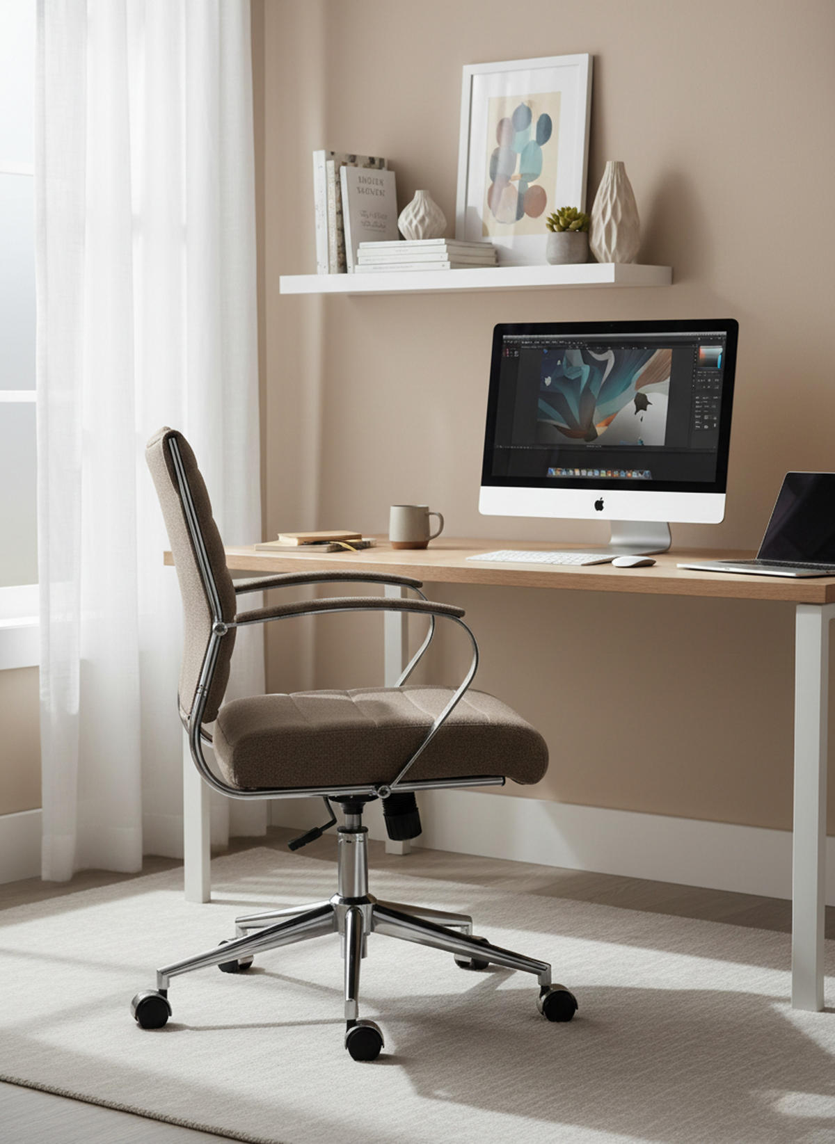 BÜROSTUHL Rynex Stoff taupe - Taupe/Chromfarben, Textil/Metall (57/100/62cm) - TPFLiving