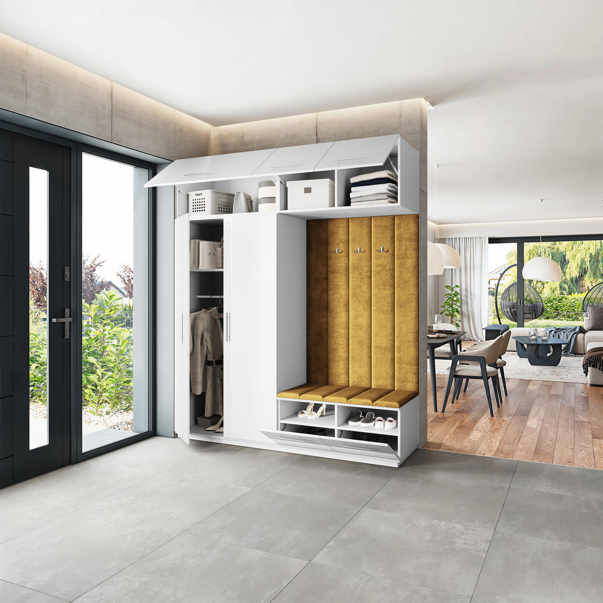 GARDEROBENSCHRANK REMA 200/240/60 cm Modern Garderobe-Set Weiß - Gelb/Weiß, Holzwerkstoff (200/240/60cm) - MASSENO