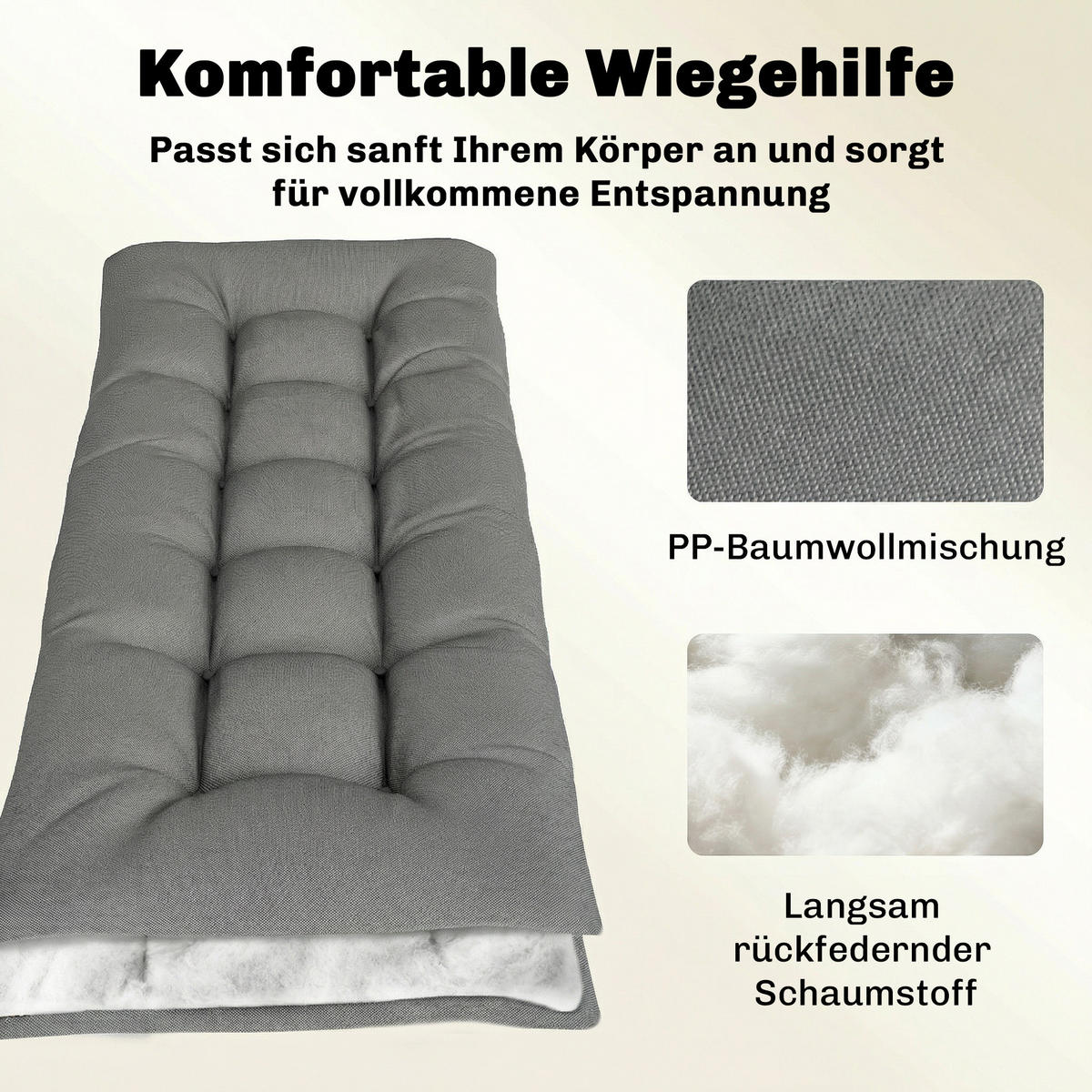 SEDACÍ POLŠTÁŘ z polyesteru a PP bavlny, světle šedý - světle šedá, textil (65/13/198cm) - Outsunny