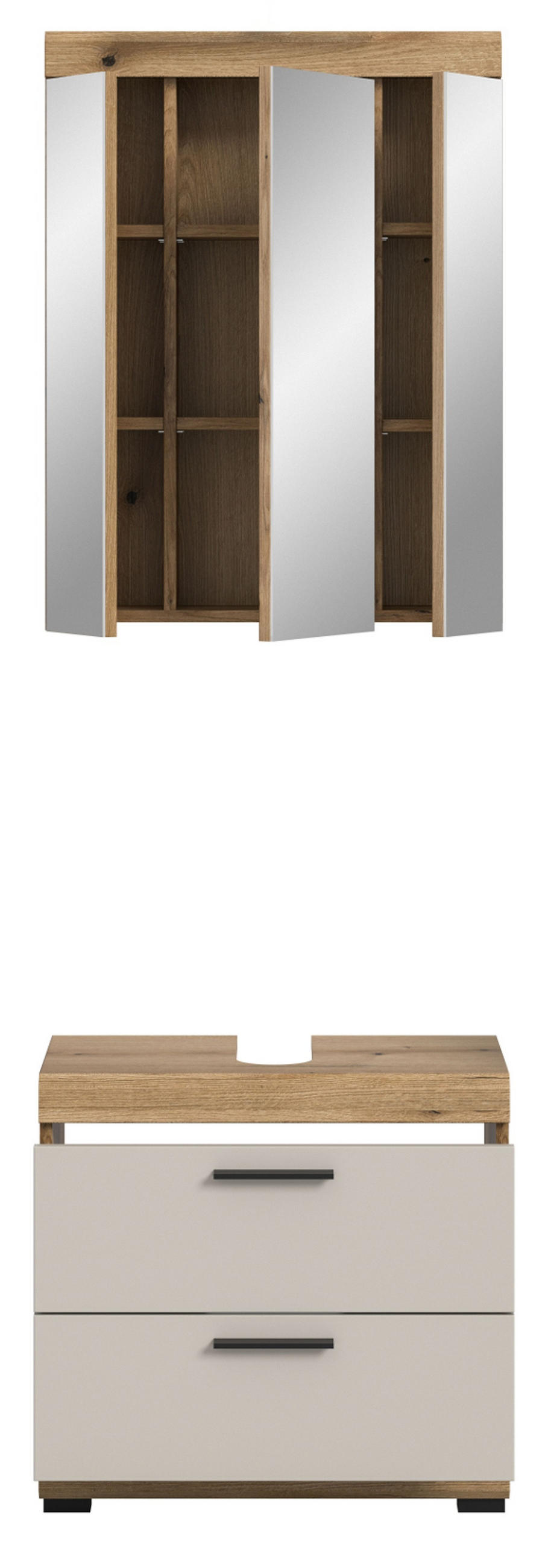 BADMÖBEL Set 2-teilig in Sand Kashmir und Evoke Eiche Badkombination 60 x 191 cm Shawn - Kaschmir/Eichefarben, Glas/Holzwerkstoff (60/191/37cm) - Inn.Furn