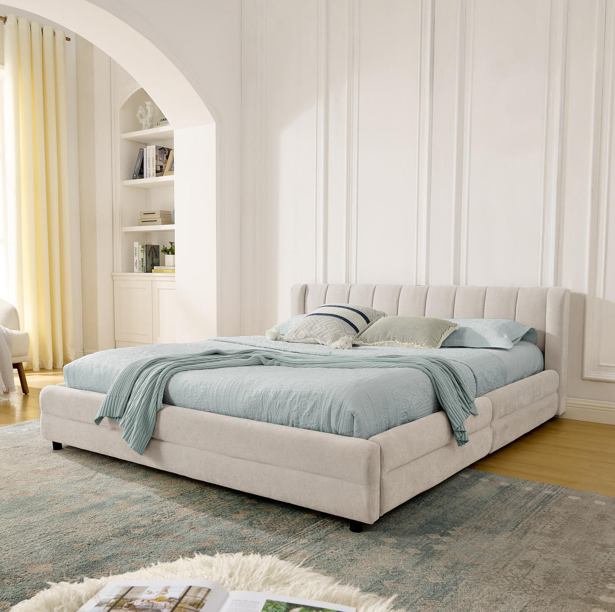 POLSTERBETT 140/200 cm in Beige mit 4 Schubladen und USB- und Type-C-Anschlüssen - Beige, Textil (140/200cm) - Flora Grace