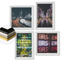 WANDBILDER 4er-Set - 50x50 cm & 40x60 cm Weißer Rahmen - Neonreklamen in der Stadt bei Nacht - Weiß, Kunststoff (50/50cm) - ArtPrintCave