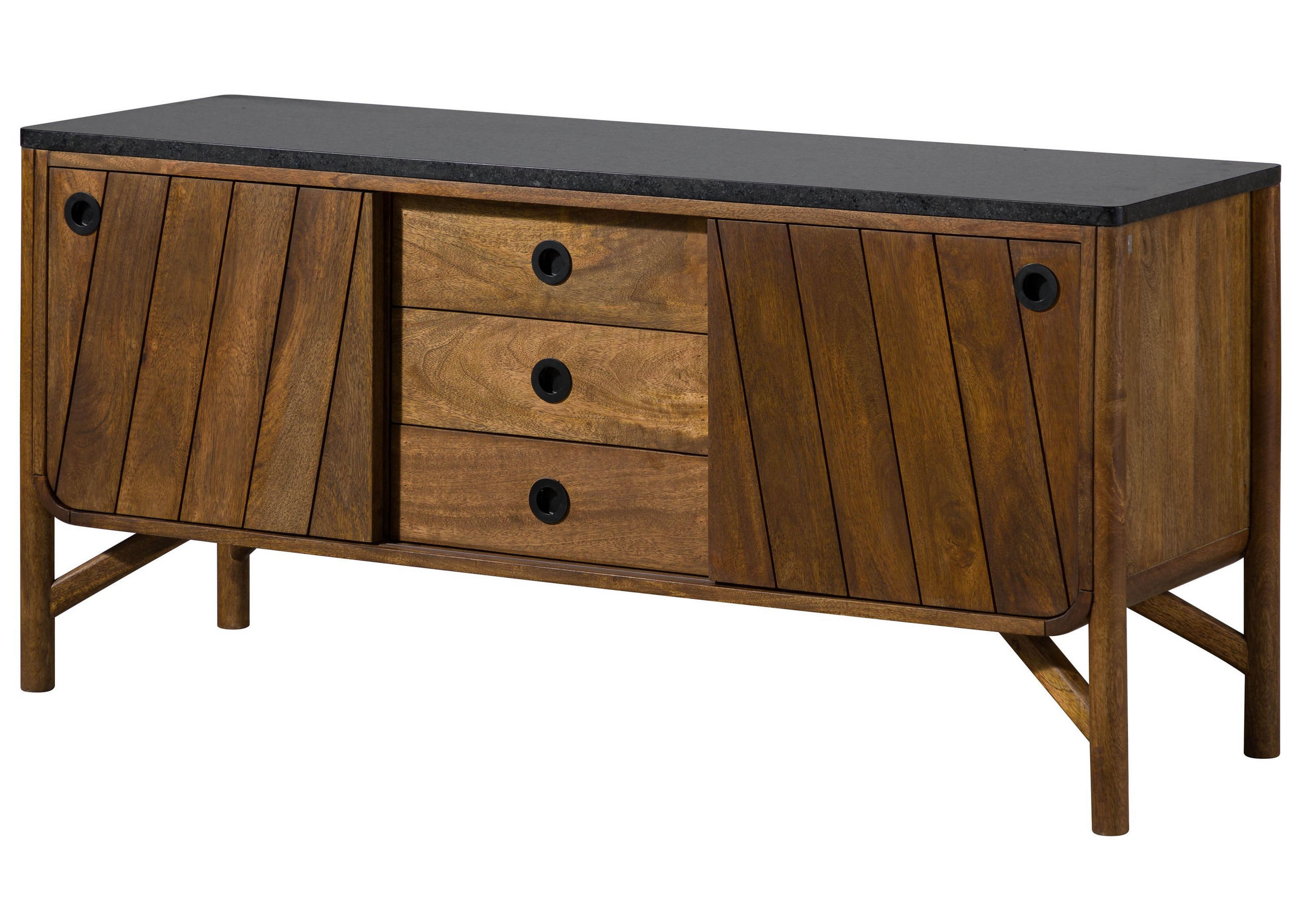 SIDEBOARD Mango 140x45x65 braun geölt / dunkler Granit LOS ANGELES #108 - Braun, Holz (140/65/45cm) - Massivmoebel24