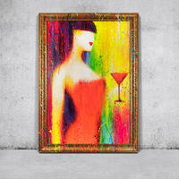 GEMÄLDE Dame mit einem Glas Schattenfugenrahmen Gold 120x80 cm - Goldfarben, Holz (120/80cm) - YS-art gallery
