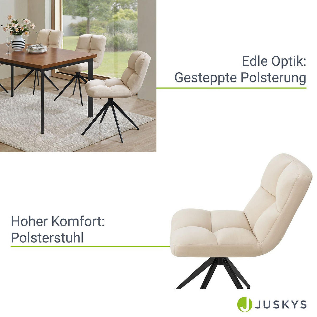 DREHSTUHL Dallas samt beige (2er-Set) - Beige, Textil (45/84/45cm) - Juskys