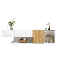 TV-KOMMODE in Hochglanz Weiß mit Holzoptik und Glasregalen 180/38/48 cm - Weiß, Holzwerkstoff (180/48/38cm) - Redom
