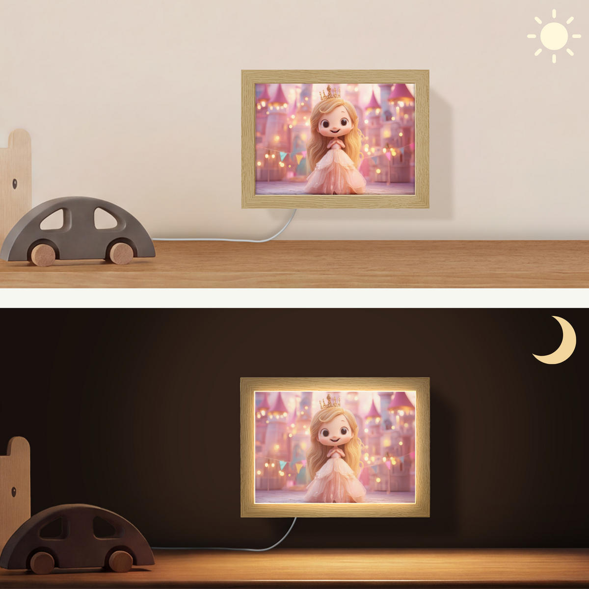NÁSTĚNNÁ LAMPA Princezna - Růžová - Zámek 20x15 cm - růžová, kompozitní dřevo (20/15/8cm) - OnlyWow