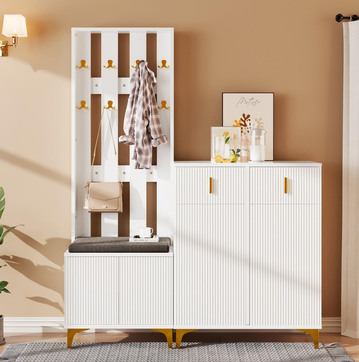GARDEROBE 60,5/180,5/35,2 cm + 83/101/35 cm Weiß aus Spanplatte 2er Set - Weiß, Holzwerkstoff (83/101/35cm) - OKMYHOME