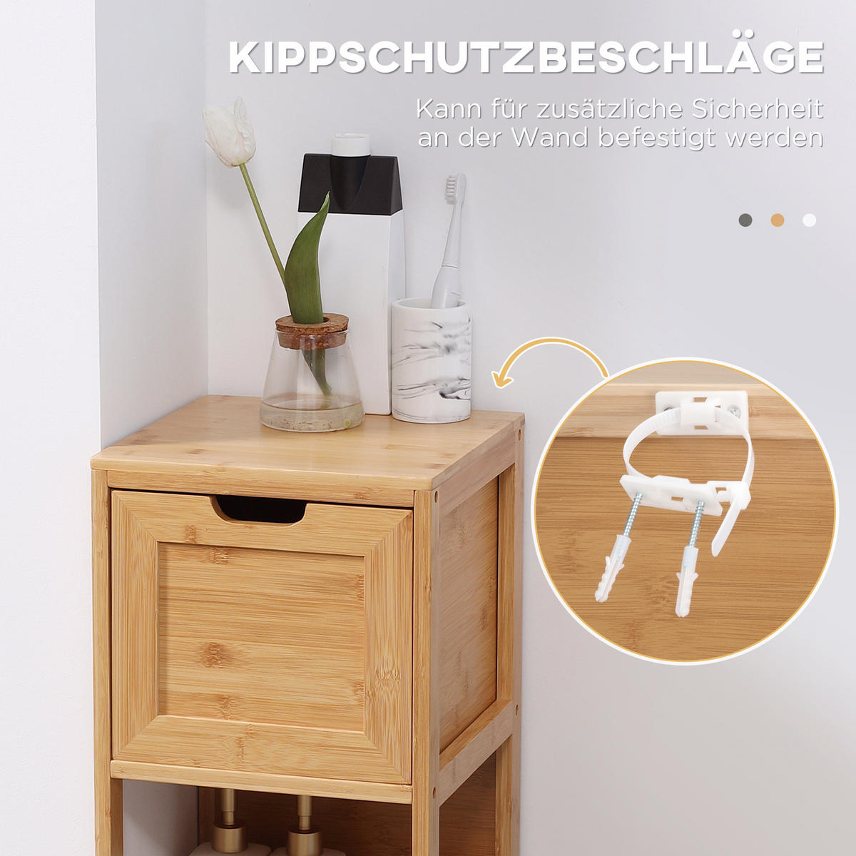 BADEZIMMERSCHRANK, Badschrank aus Bambus, Aufbewahrungsschrank, 30 x 30 x 90 cm - Naturfarben, Holz (30/90/30cm) - Kleankin