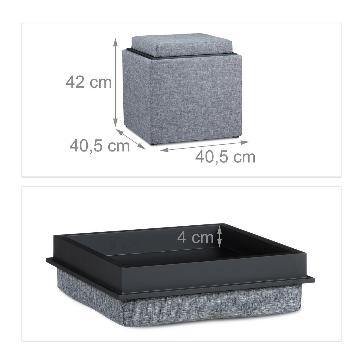 SITZHOCKER Dunkelgrau mit Stauraum 42x40,5 cm - Anthrazit, Holzwerkstoff/Textil (40.5/42/40.5cm) - Relaxdays