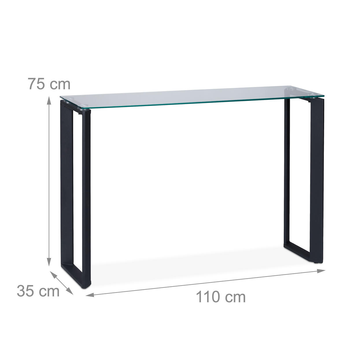 KONSOLENTISCH - Schwarz, Glas/Metall (35/110/75cm) - Relaxdays