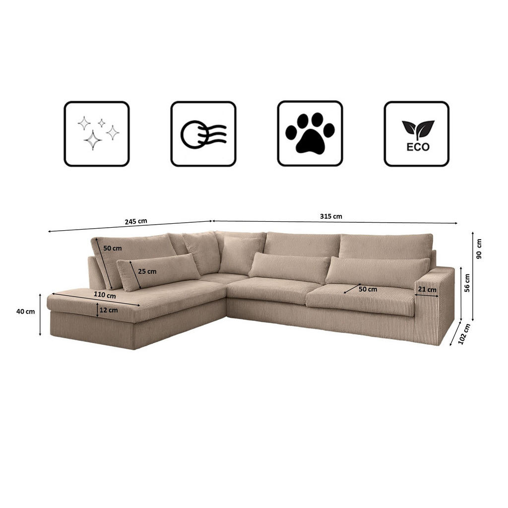 Thumbnail - Kaiser Möbel Ecksofa, Beige, Textil, Ottomane links,L-Form, 315x245 cm, Wohnzimmer, Sofas & Couches, Wohnlandschaften, E...