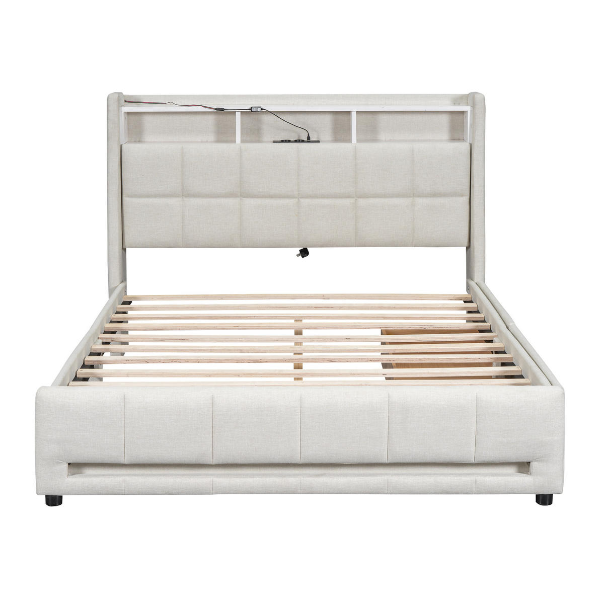 POLSTERBETT 140/200 cm beige mit LED-Beleuchtung und USB-Anschluss - Beige, Textil (140/200cm) - OKWISH