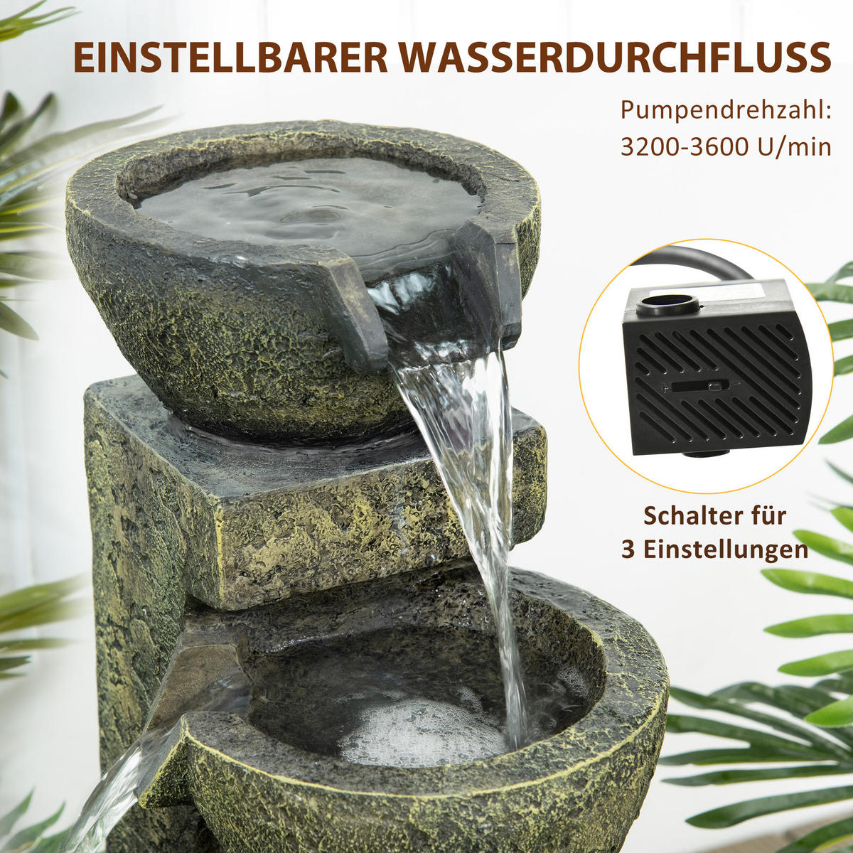 GARTENBRUNNEN, Kunstharz, Schwarz - Schwarz, Kunststoff (25/24/60cm) - Outsunny