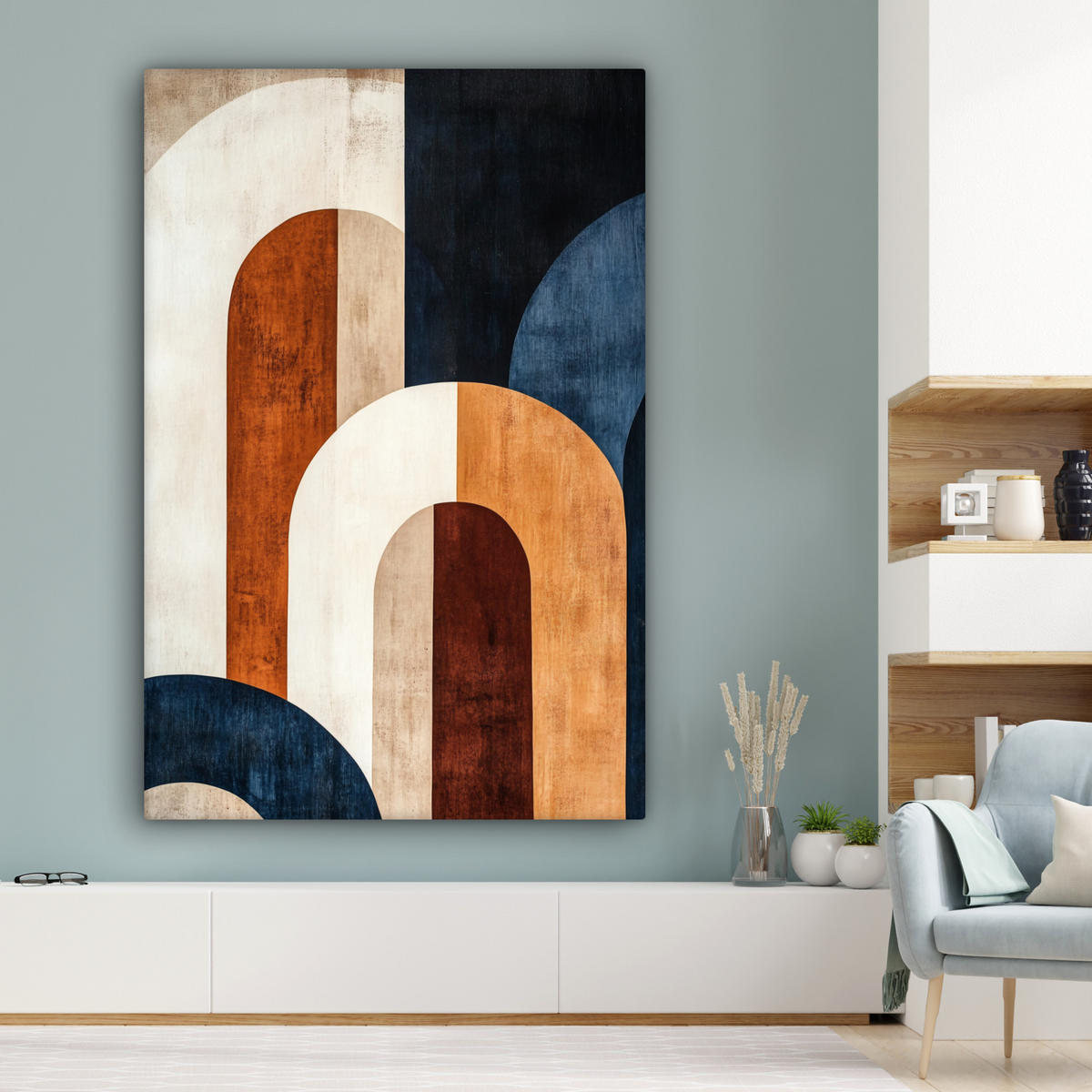 LEINWANDBILD Abstrakt - Formen - Dunkelblau 90x140 cm - Cognac, Textil (90/140cm) - MuchoWow