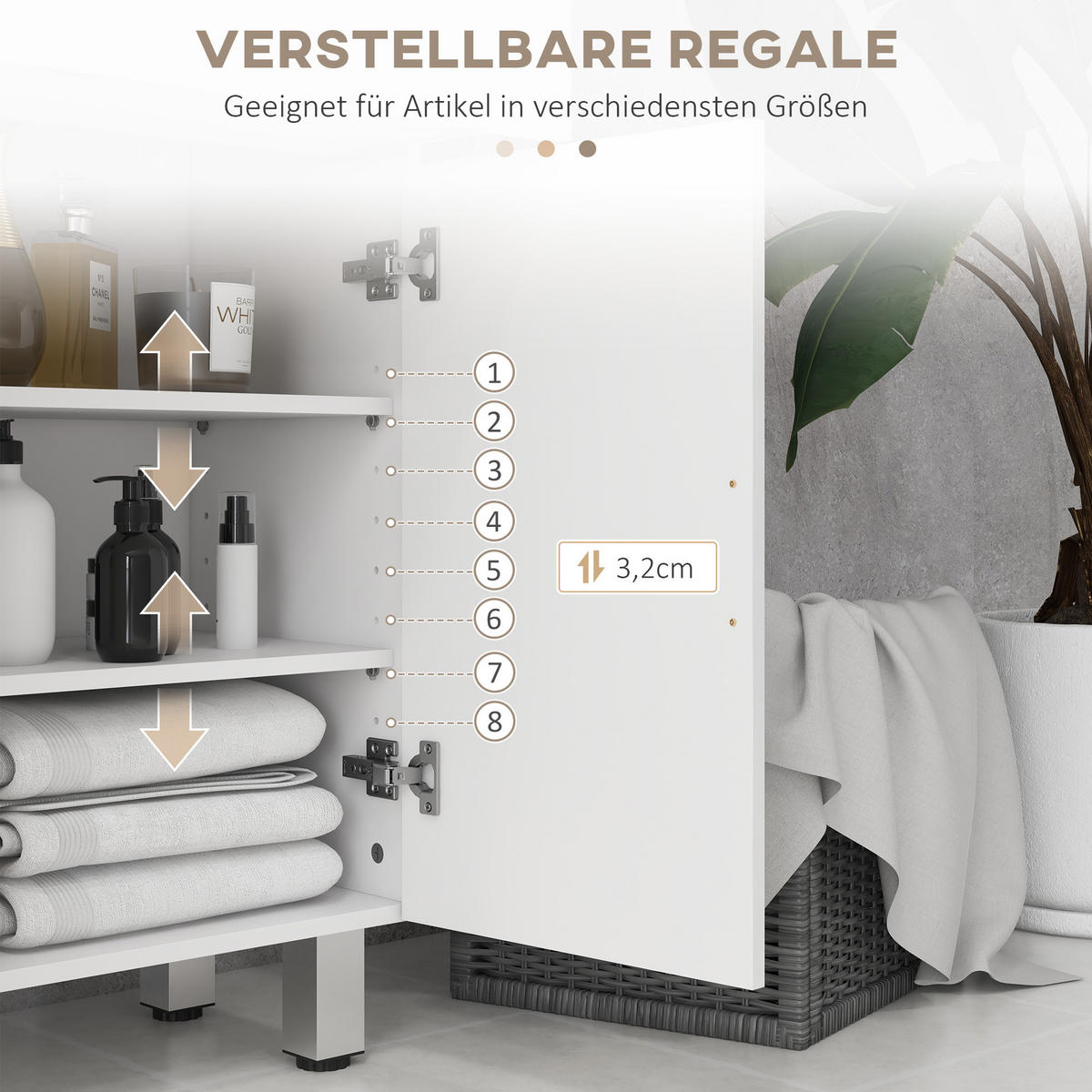 BADEZIMMERSCHRANK mit 2 Schubladen Verstellbares Regal Weiß - Weiß, Holzwerkstoff (30/93/60cm) - Kleankin