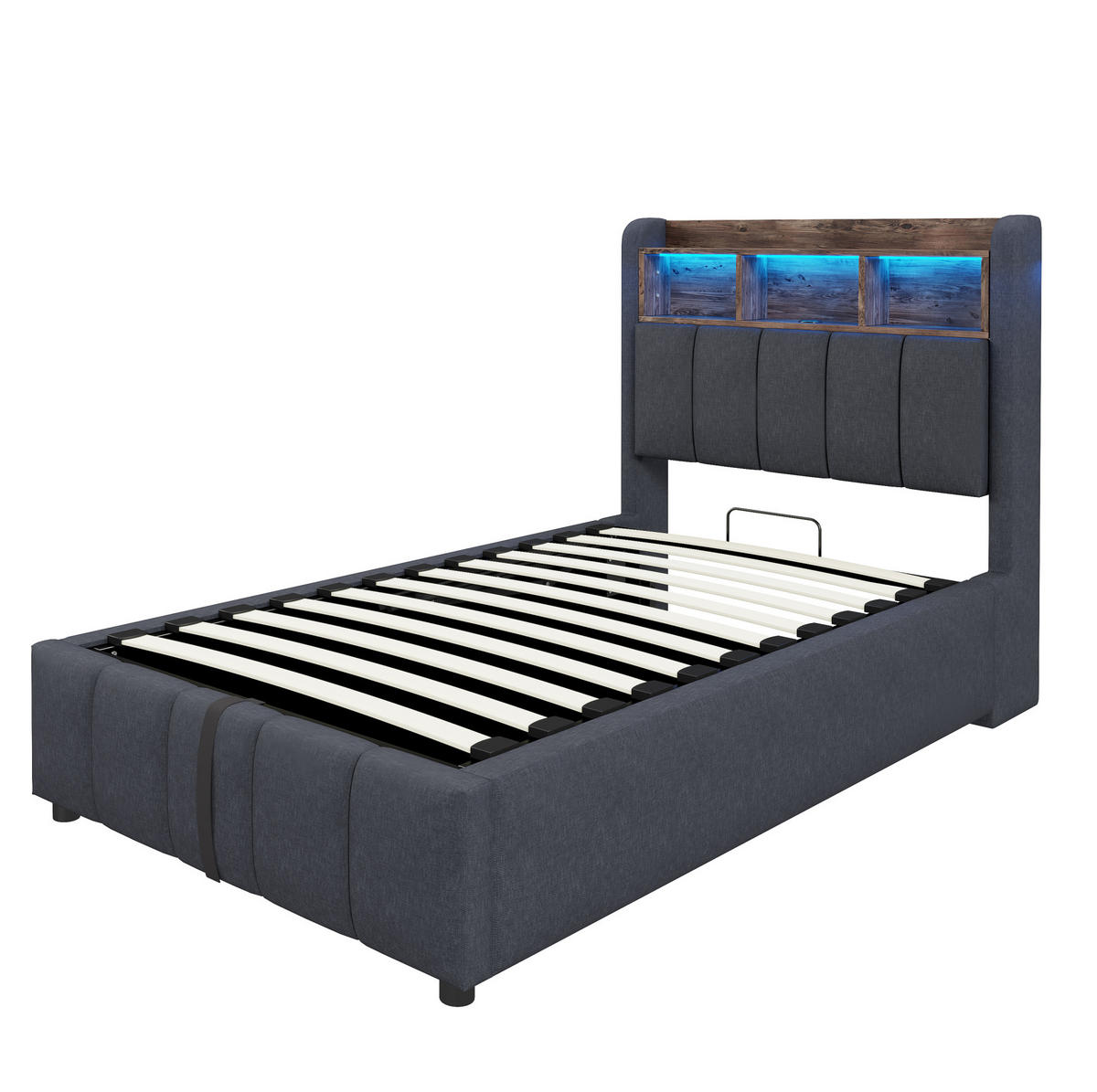 POLSTERBETT 90/200 cm Grau mit LED-Beleuchtung und USB- und Type-C-Anschlüssen - Grau, Textil (90/200cm) - Flora Grace