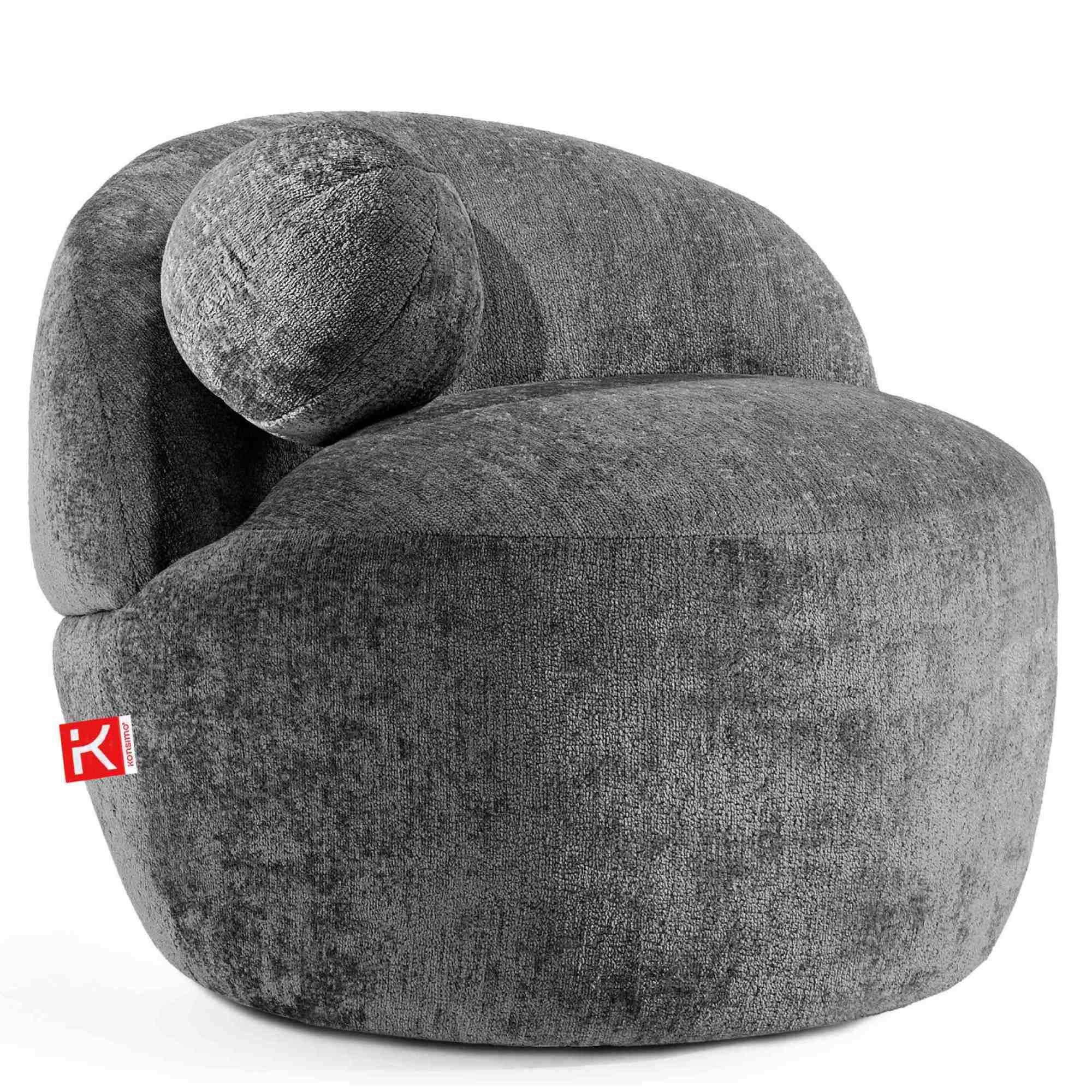 SESSEL NELUM Chenille-Stoff, rund, Grau - Schwarz/Grau, Holz/Holzwerkstoff (76/64/76cm) - KONSIMO®