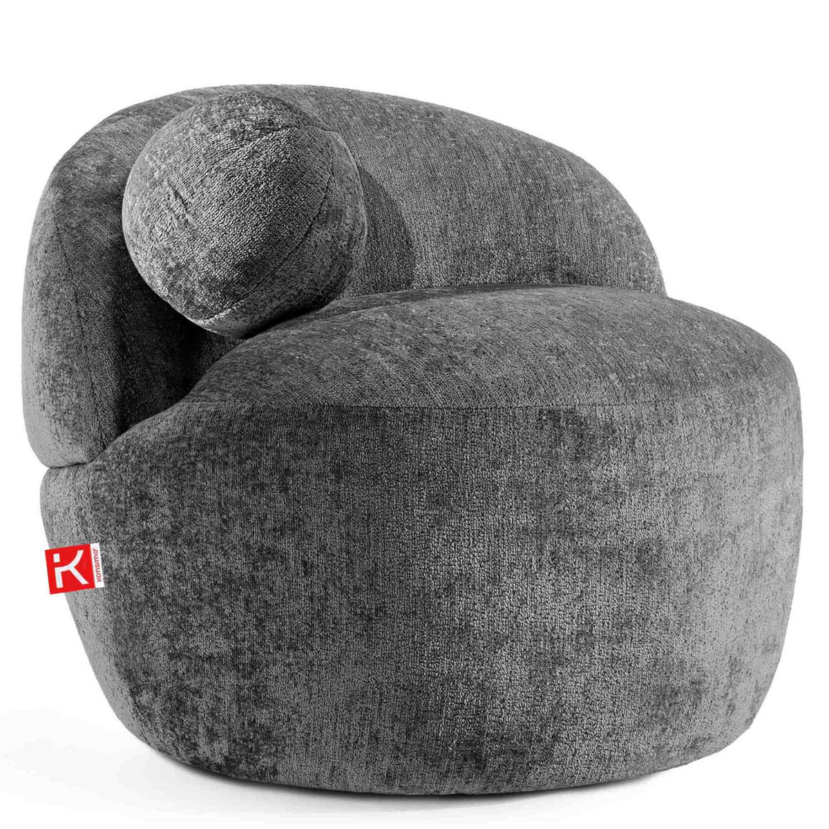 SESSEL NELUM Chenille-Stoff, rund, Grau - Schwarz/Grau, Holz/Holzwerkstoff (76/64/76cm) - KONSIMO®