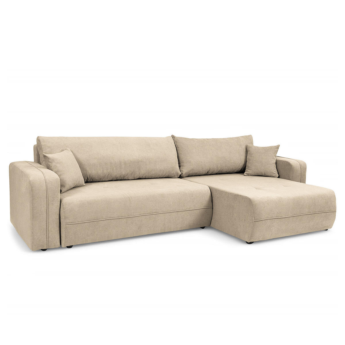 ECKSOFA mit Schlaffunktion - 272 cm - Creme/Schwarz, Kunststoff/Textil (272/145cm) - home24