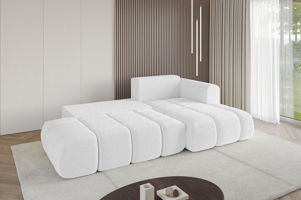 ECKSOFA Ottomane Rechts CLOUD-L-v1 289x180x40 Weiß Bouclé - Weiß, Holzwerkstoff/Kunststoff (289/180cm) - ALTDECOR