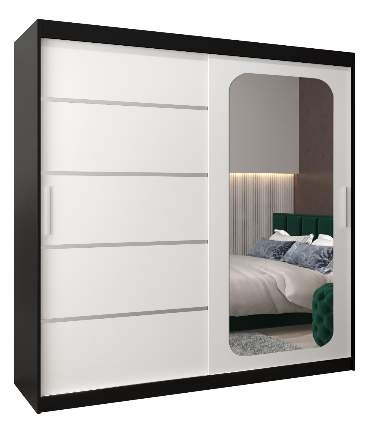 Abiks Möbel Schwebetürenschrank Schwarz, Weiß 200x200x62 cm