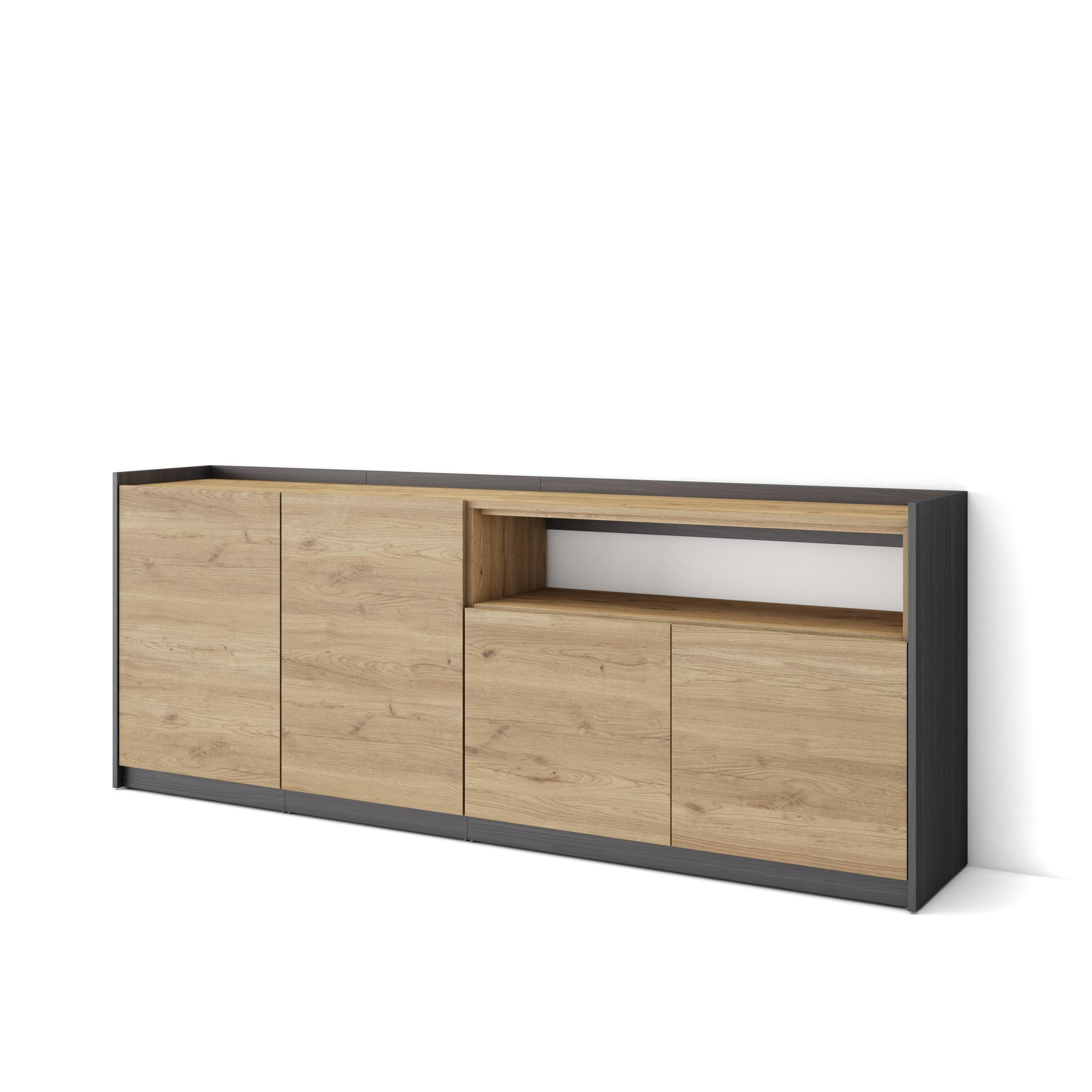 SIDEBOARD, Highboard, Eiche Schwarz, 207/37/80cm - Eichefarben, Holzwerkstoff (207/80/37cm) - Skraut Home