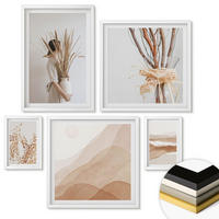 WANDBILDER 5er-Set - 50x50 cm & 20x30 cm & 40x60 cm Weißer Rahmen - Pflanzenmotive im Boho-Stil - Weiß, Kunststoff (40/60cm) - ArtPrintCave