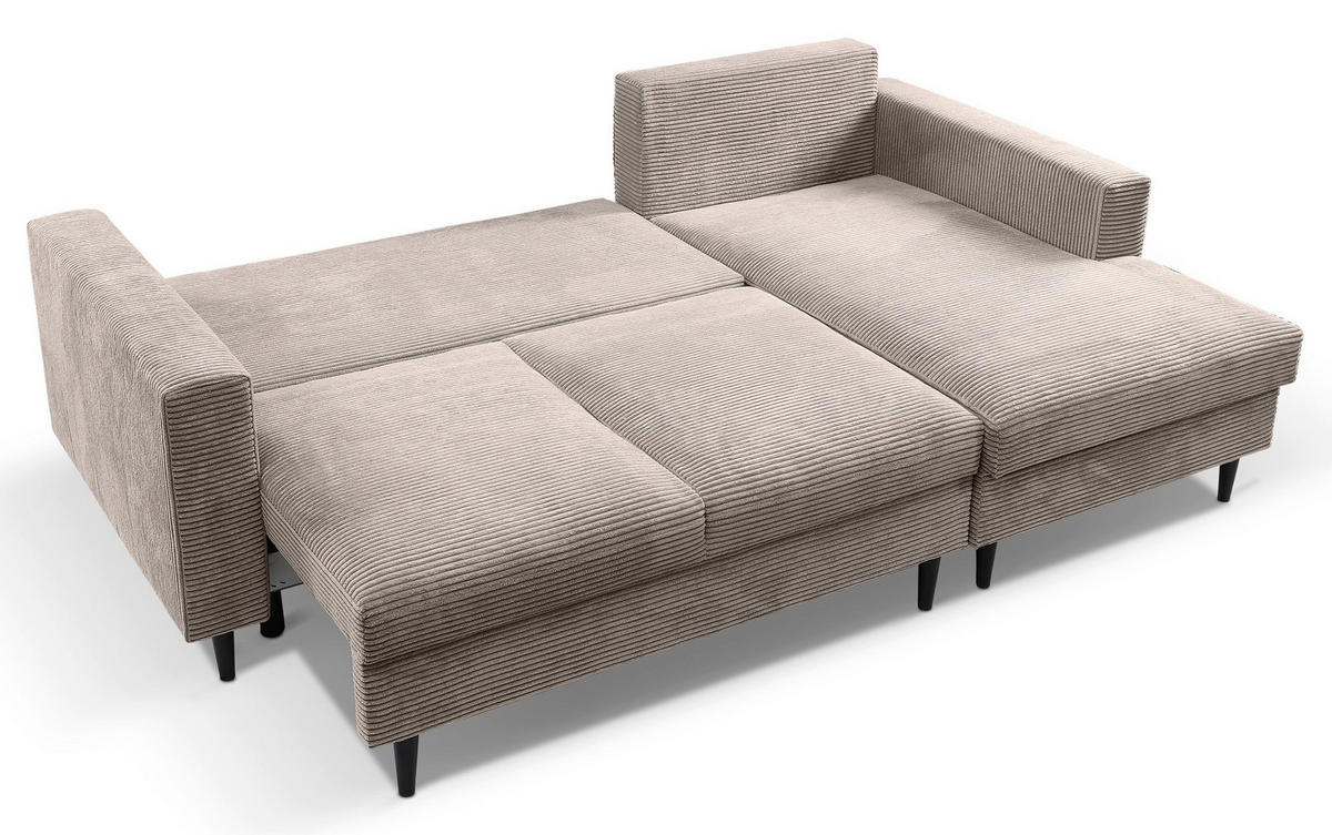 ECKSOFA Nalika Beige mit Cordbezug - Beige/Schwarz, Holz/Textil (143/230cm) - Selsey