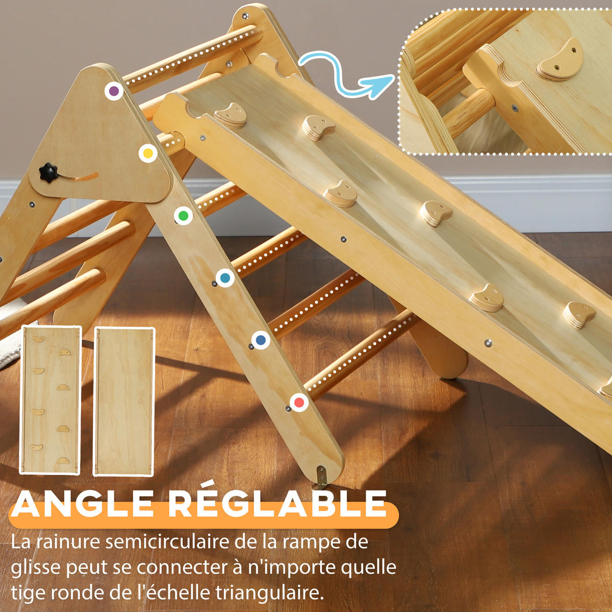 KLETTERDREIECK DE-18382 3-in-1 mit Rutsche Natur - Naturfarben, Holzwerkstoff (64.5/147cm) - ComfortXL