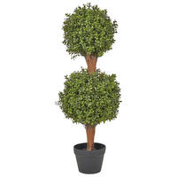 KUNSTPFLANZE im Blumentopf 92 cm Grün/Dunkler Holzfarbton Buxus Ball Tree - Dunkelbraun/Grün, Kunststoff (92cm) - Beliani