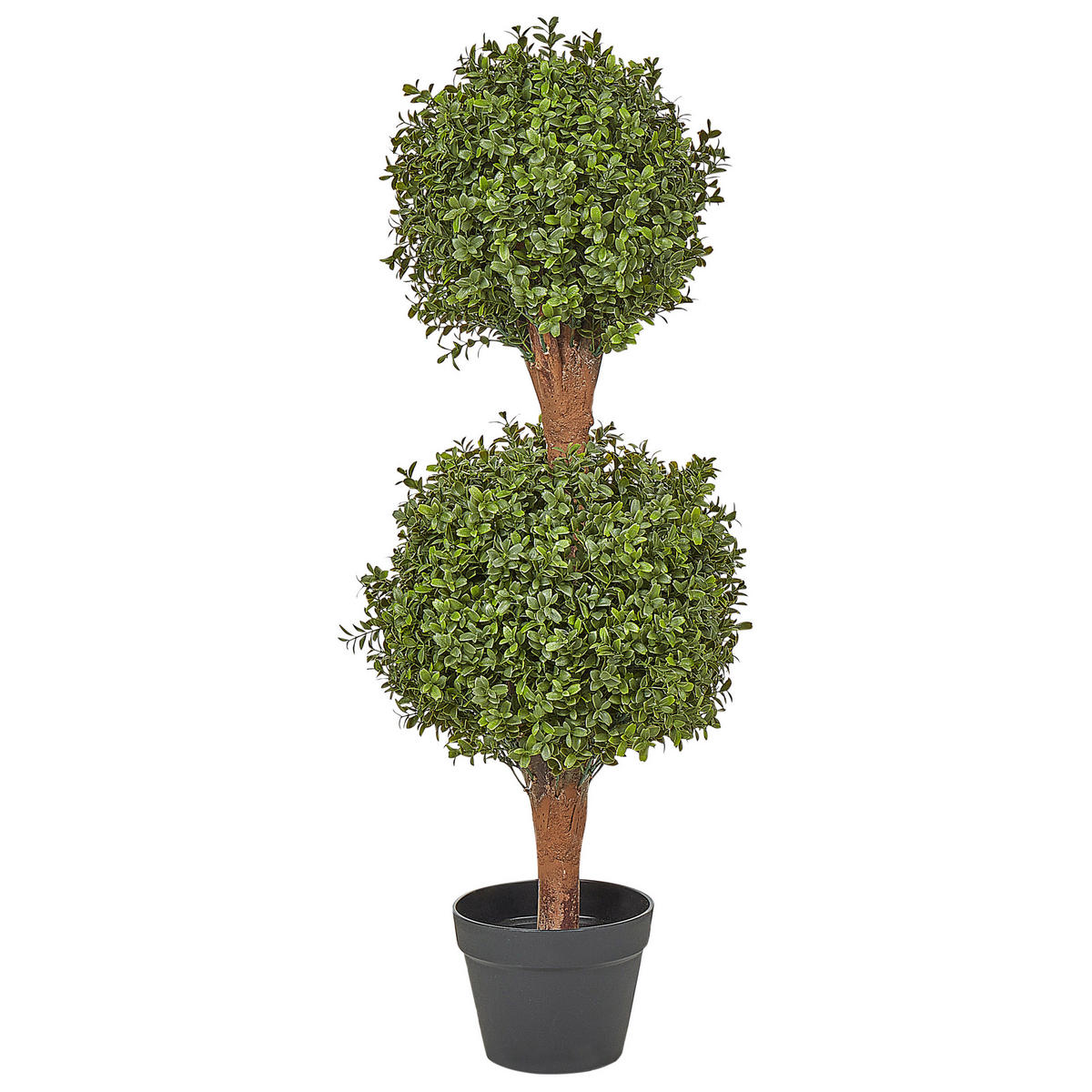 KUNSTPFLANZE im Blumentopf 92 cm Grün/Dunkler Holzfarbton Buxus Ball Tree - Dunkelbraun/Grün, Kunststoff (92cm) - Beliani