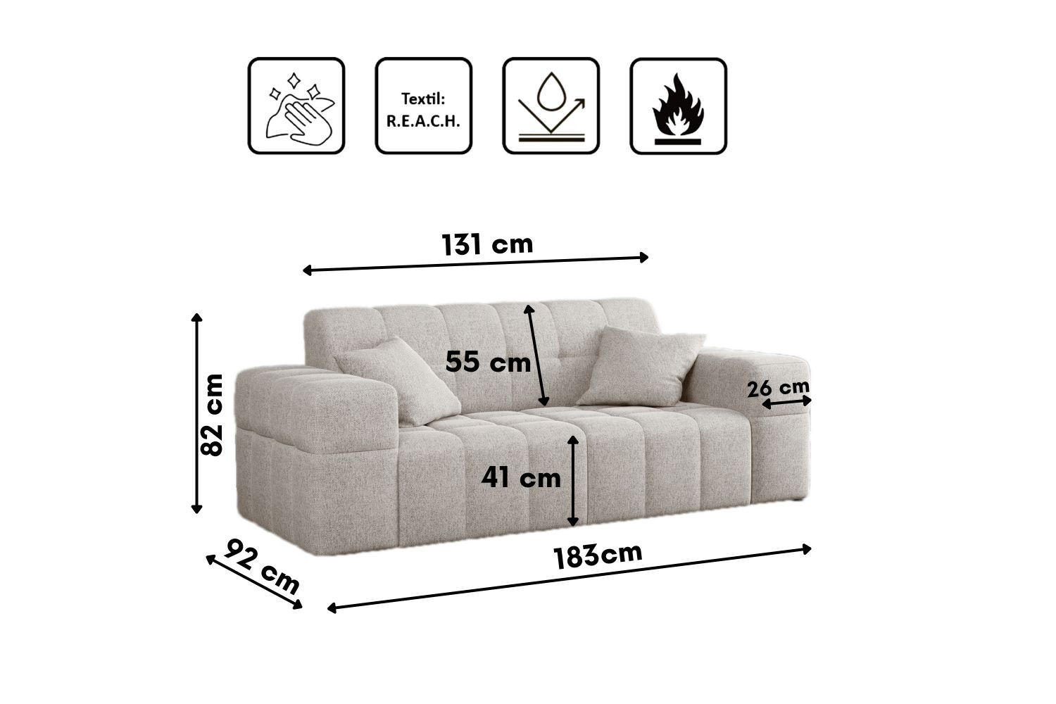 Thumbnail - Kaiser Möbel Sofa, Beige, Holz, einzeln stellbar,Rechteckig, 183x82x92 cm, Wohnzimmer, Sofas & Couches, Sofas, 2-Sitzer ...
