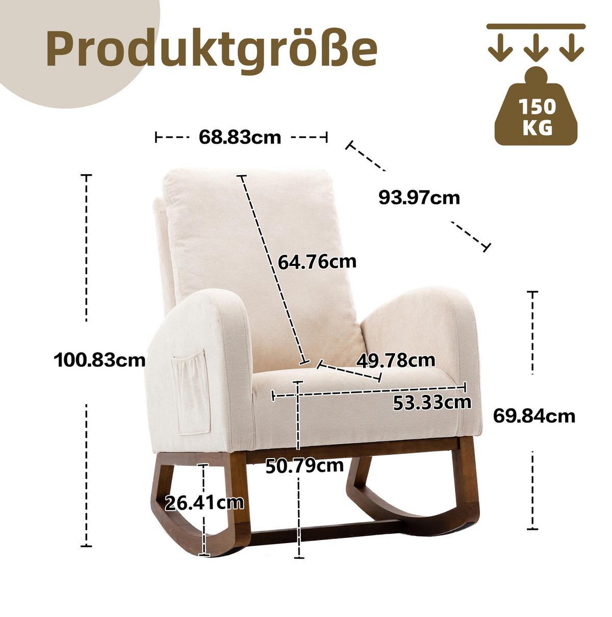 SCHAUKELSTUHL mit hoher Rückenlehne und Leinenbezug – bis 150 kg belastbar - Beige, Textil (94/101/69cm) - BEAOK