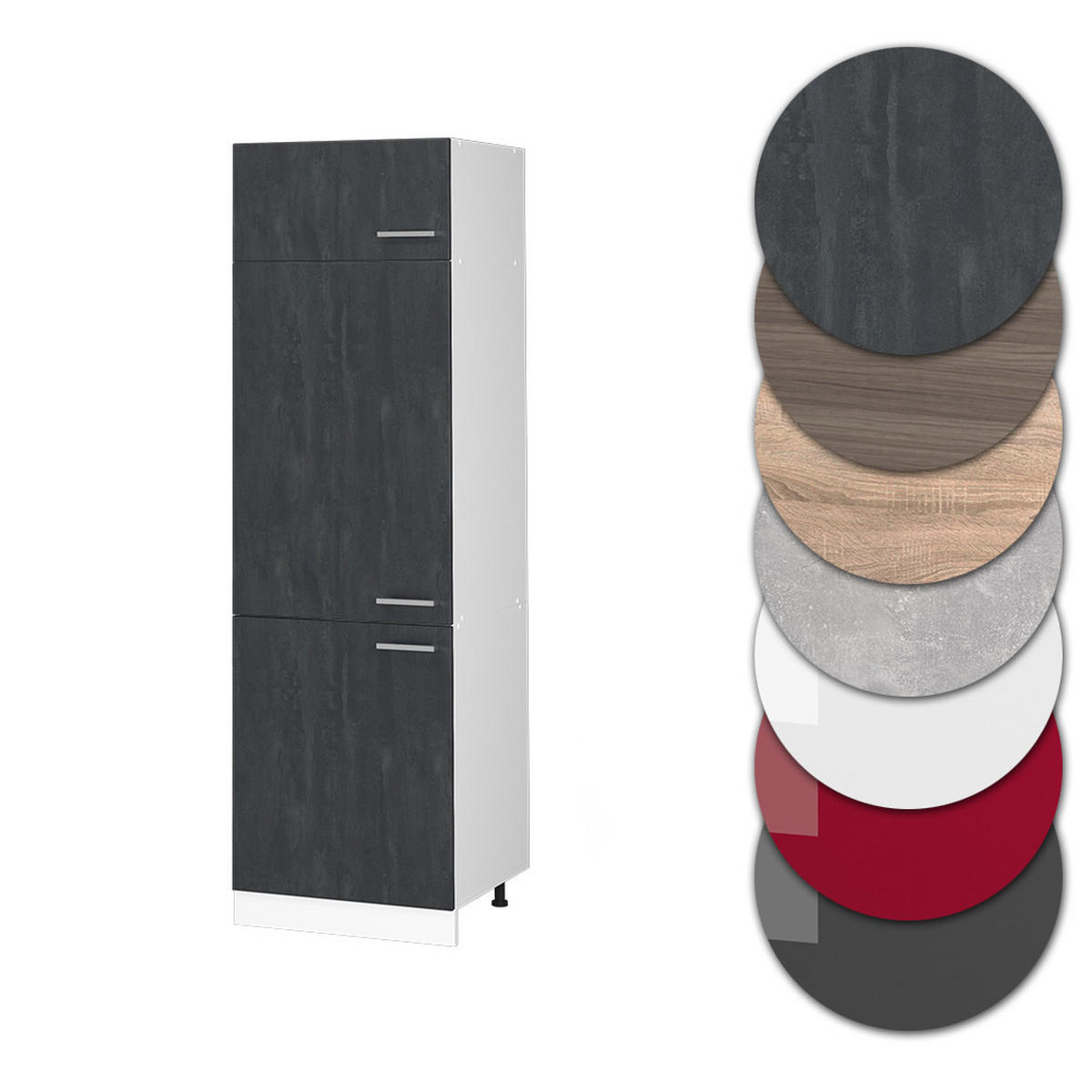 KÜHLUMBAUSCHRANK R-Line Schwarz Beton 60 cm - Schwarz/Weiß, Holzwerkstoff (60/206.8/57.2cm) - Vicco