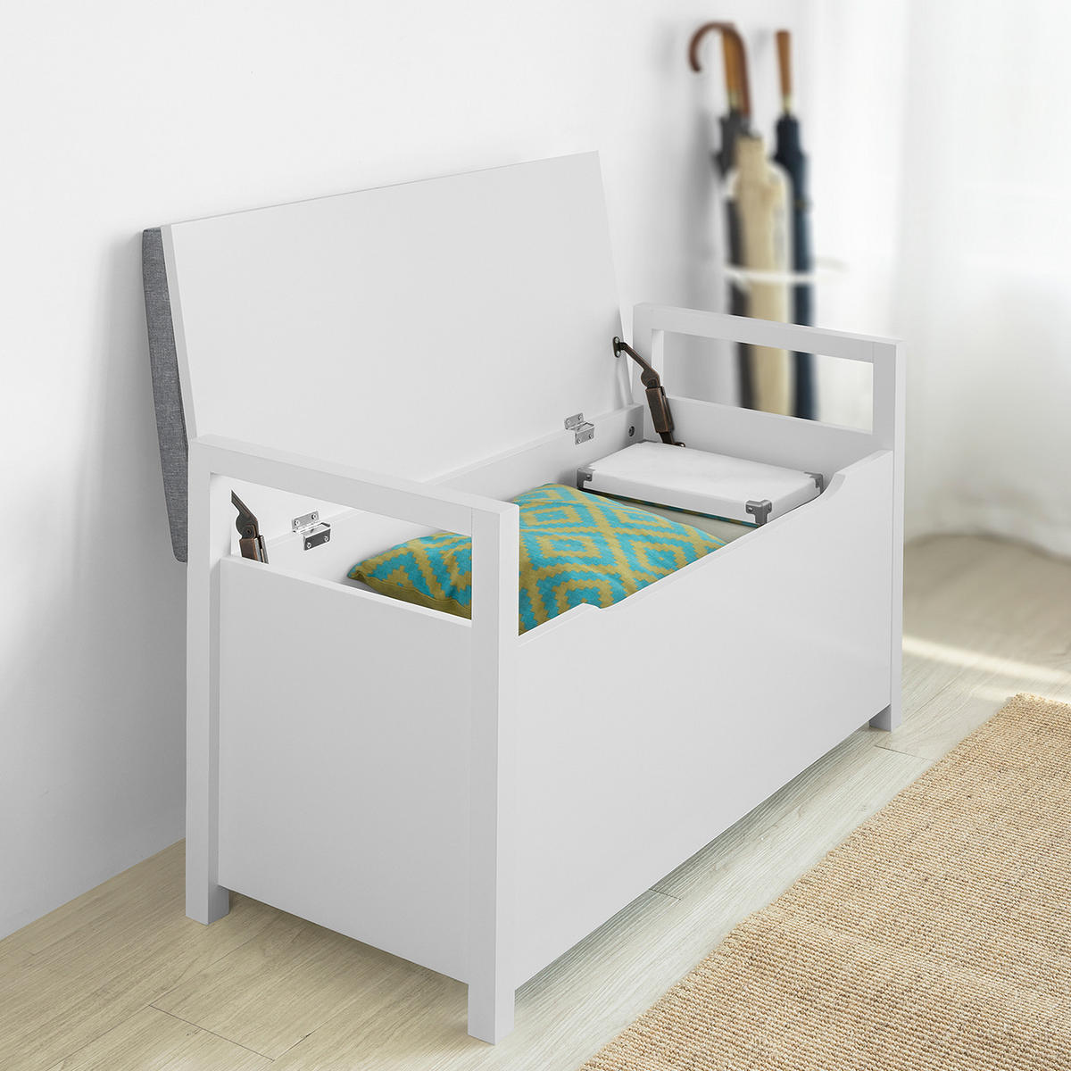 SCHUHBANK Weiß - Weiß, Holzwerkstoff (86/54/38cm) - SoBuy