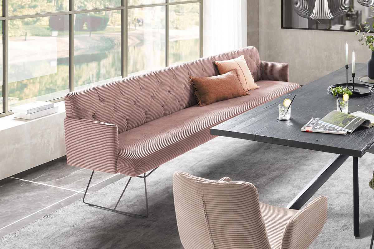 ESSZIMMERBANK CHARME Pink Cord - Pink/Rosa, Textil (246/85/69cm) - KAWOLA
