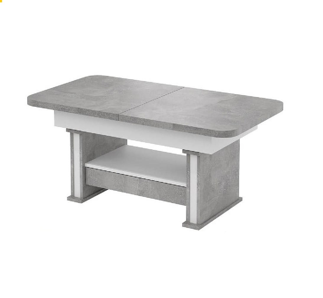 COUCHTISCH rechteckig Beton Weiß ausziehbar höhenverstellbar - Hellgrau/Weiß, Holzwerkstoff (70/120/60cm) - designimpex
