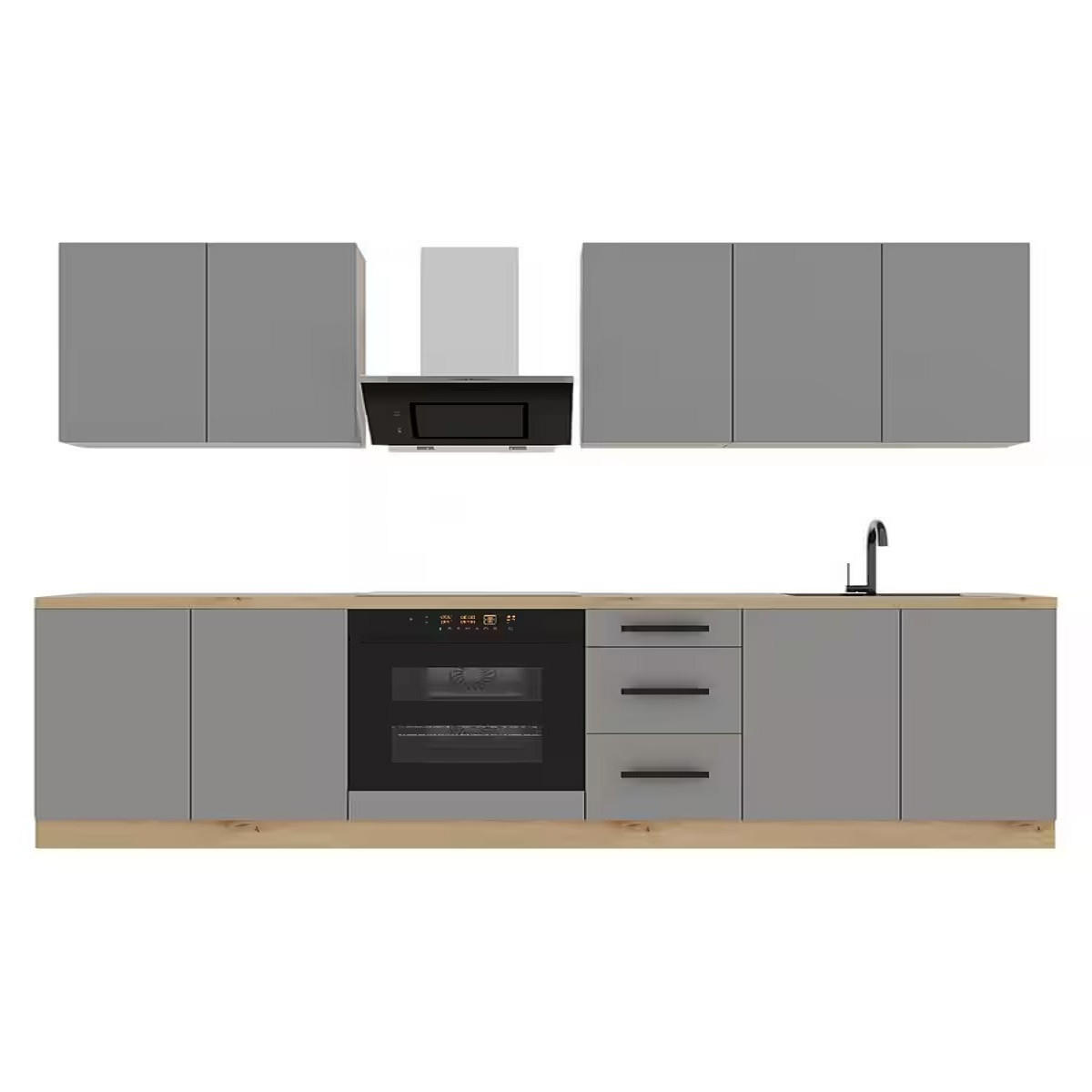 KÜCHENZEILE 260 cm – LangenK97-M260 - in Beige/Matt - Beige/Schwarz, Holzwerkstoff/Metall (260/212/52cm)