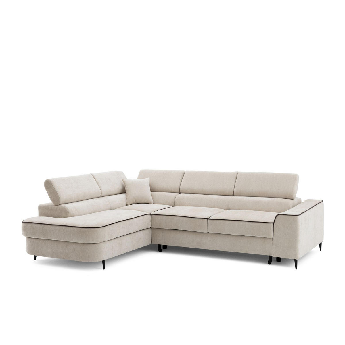 ECKSOFA EVER L Links mit Schlaffunktion 193x126 Chenille Beige - Beige/Schwarz, Holz/Textil (267/204cm) - Muffo