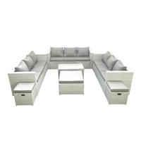 GARTENSET mit 3-SITZER SOFA,COUCHTISCH Polyrattan Hellgrau-Mix 12-Sitzer - Hellgrau/Grau, Glas/Kunststoff - Fimous