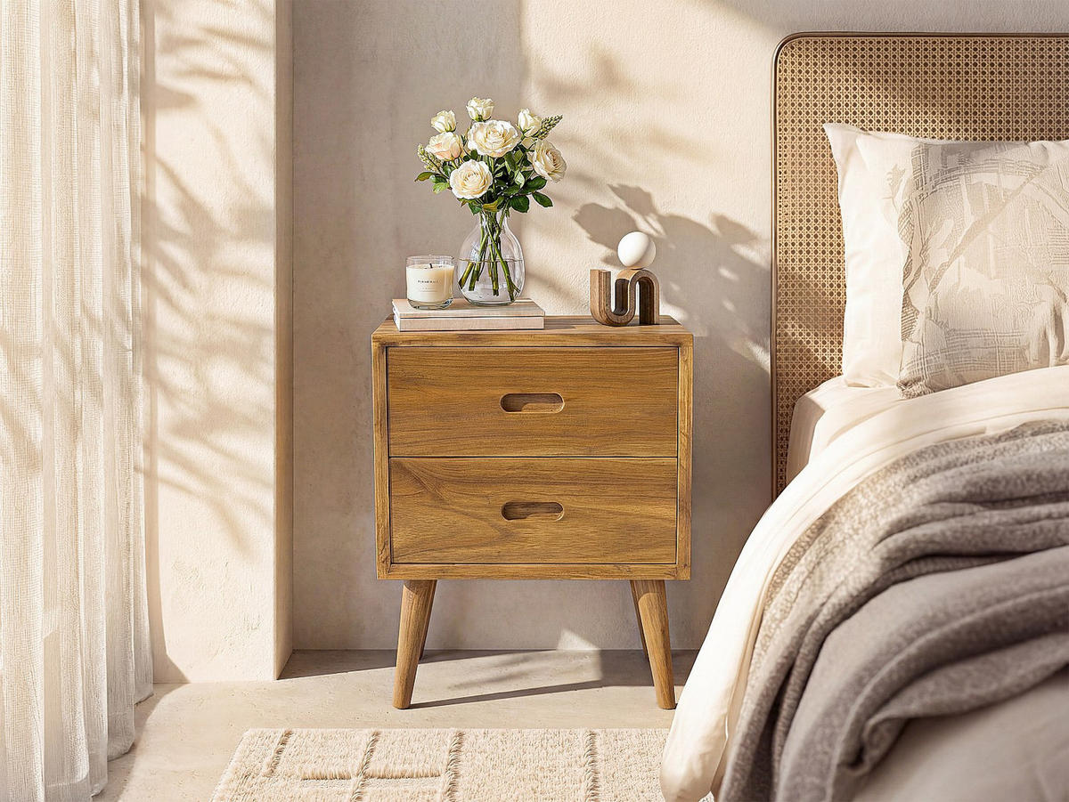 NACHTTISCH - 45 cm x 35 cm - Holz, Platte - Naturfarben Hell - PONIDA - Naturfarben, Holz (45/55/35cm) - Vente-Unique